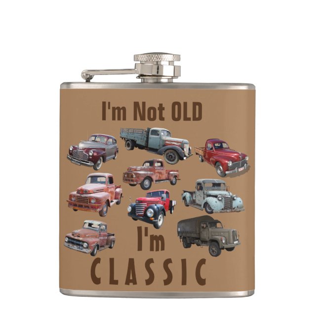 I'm Not Old, I'm CLASSIC Old Vehicles Men's Gift Flask (Front)
