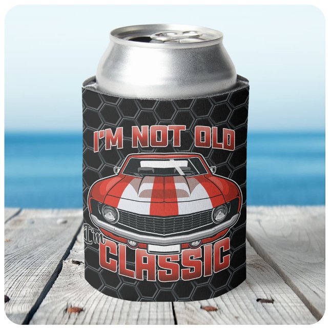 I'm Not Old I'm Classic - Retro Red Muscle Car Can Cooler (Creator Uploaded)
