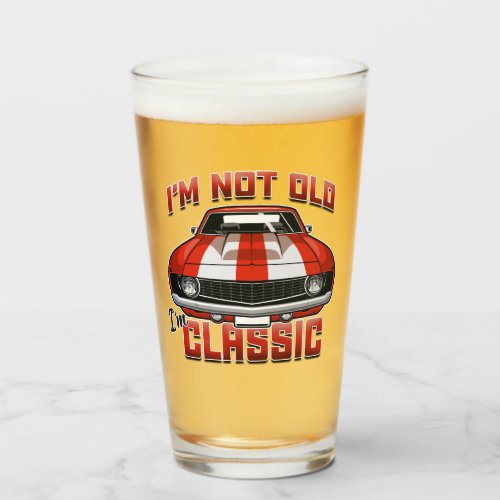 Im Not Old Im Classic _ Retro Red Muscle Car Glass