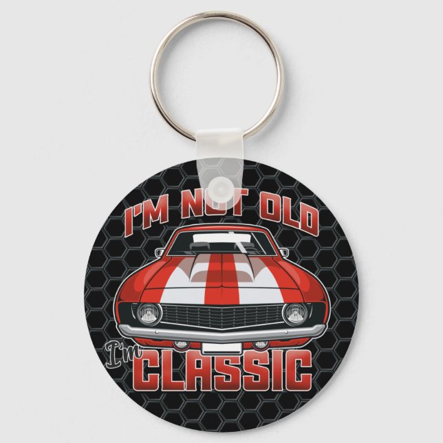 I'm Not Old I'm Classic - Retro Red Muscle Car Keychain (Front)
