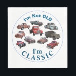 I'm not old, I'm CLASSIC Vintage Vehicles Birthday Napkins<br><div class="desc">Over the hill birthday 
I'm not old,  I'm CLASSIC

Funny Vintage Old Cars and Trucks 
with typography message design by VanOmmeren

For Dad,  Grandpa,  Uncle,  Brother,  Boyfriend,  Son,  or Friend.
Birthday or Retirement Party!</div>