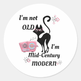 Im Not Old Im Mid-century Modern Retro Cat & R Classic Round Sticker