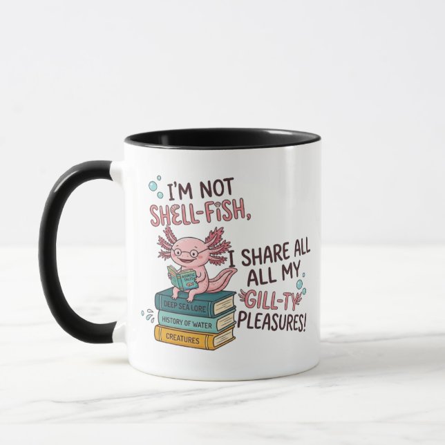 Im Not Shell Fish Axolotl Mug - Cute Bookworm Gift (Left)