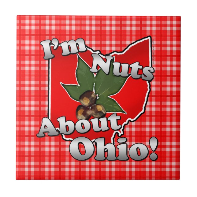 I'm Nuts About Ohio, Funny Red Buckeye Nut Ceramic Tile (Front)