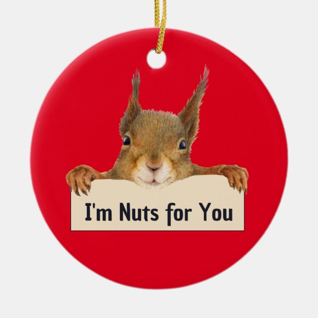 I'm Nuts for You Squirrel Face Editable Text Ceramic Ornament (Front)