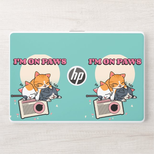 I'm on Paws-Funny, Retro Sleeping Cats on Radio HP HP Laptop Skin (Front)