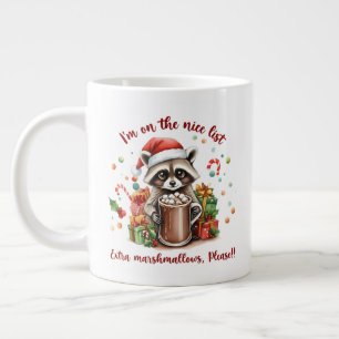 "I'm On The Nice List" Raccoon Christmas Giant Coffee Mug