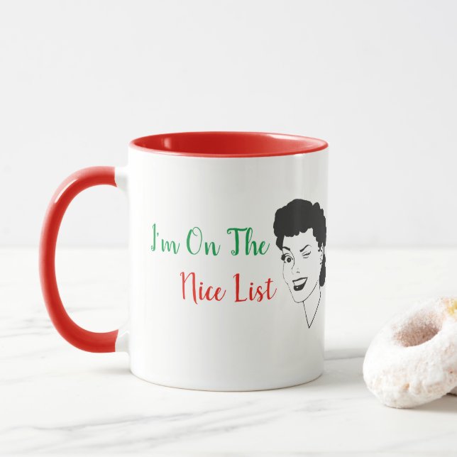 I'm On The Nice List Retro Style Christmas Mug (With Donut)