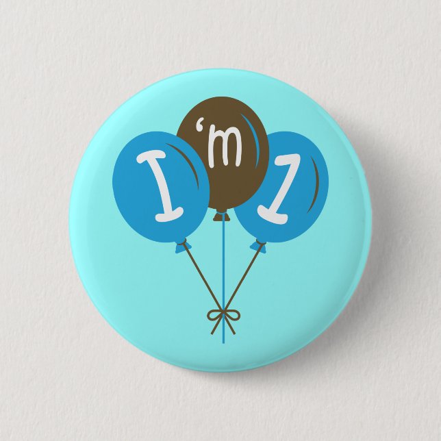 I'm One 1st Birthday Blue Balloon Gift Button (Front)