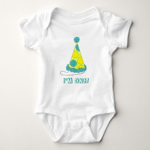 IM ONE Babys First 1st Birthday Bday Party Hat Baby Bodysuit