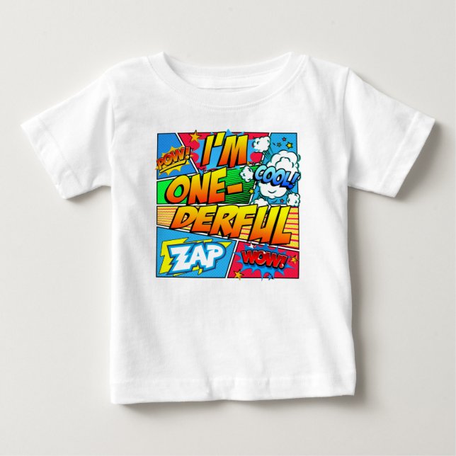 I'm One Derful Comic Book 1st Birthday Baby T-Shirt (Front)