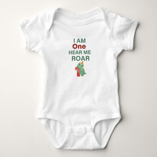 I'm One Hear Me Roar Birthday baby T-Rex Birthday Bodysuit (Front)