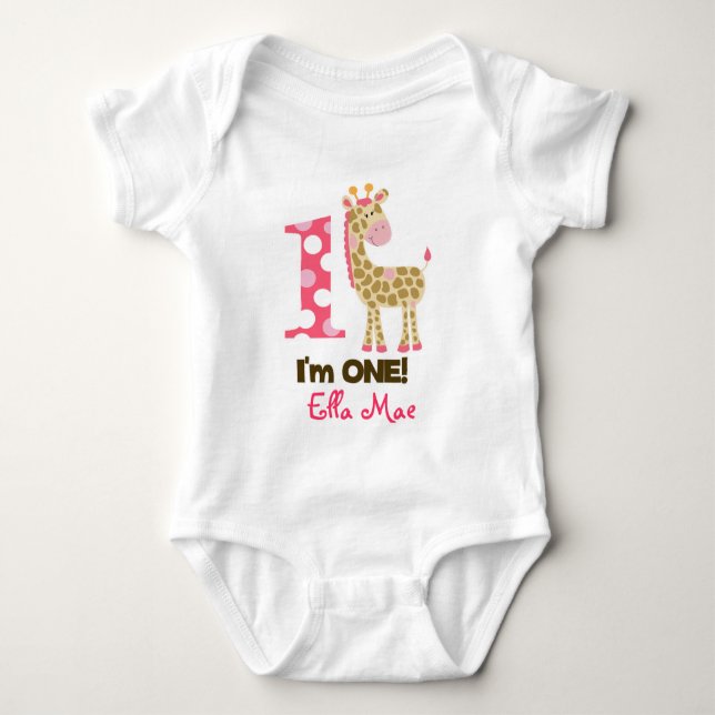 Im ONE Pink Giraffe 1st Birthday Creeper Bodysuit (Front)