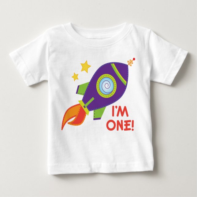 I'm One Rocketship Birthday Baby Tee Shirt (Front)