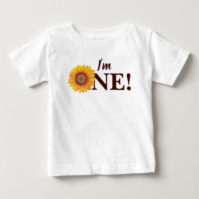 I'm One! Sunflower First Birthday Baby T-Shirt (Front)