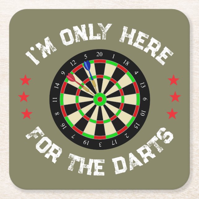 Im Only Here For The Darts Fun Darts Player Square Paper Coaster (Front)