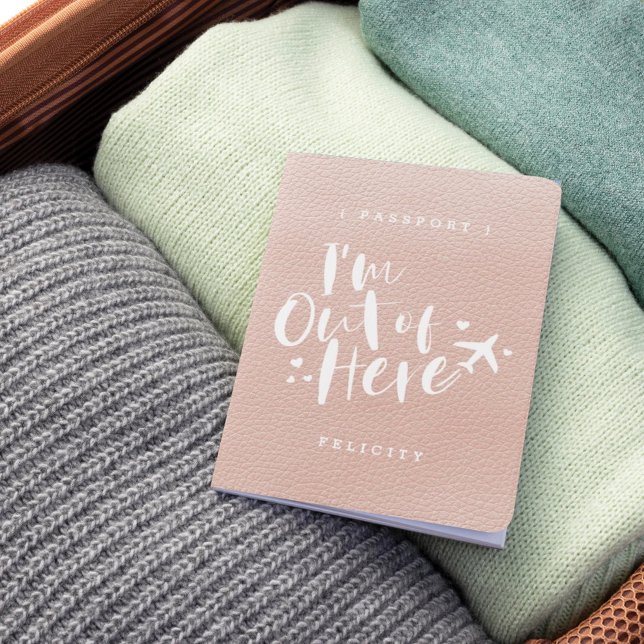 I'm Out of Here | Faux Blush Pink Leather Monogram Passport Holder (Creator Uploaded)