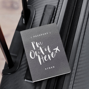 I'm Out of Here Faux Gray Leather Monogram Passport Holder