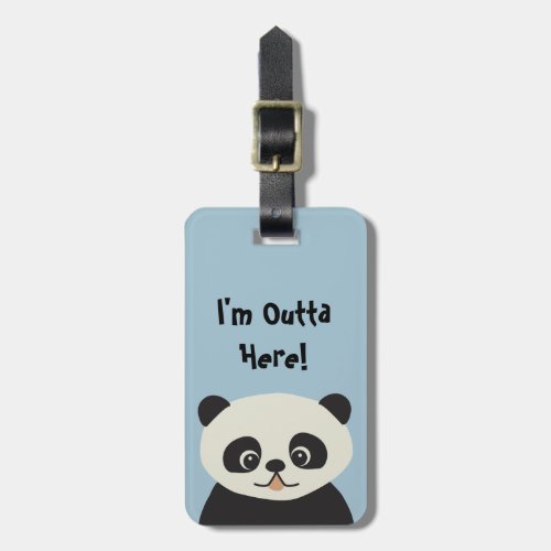 Im outta here _ blue cute modern panda cartoon luggage tag