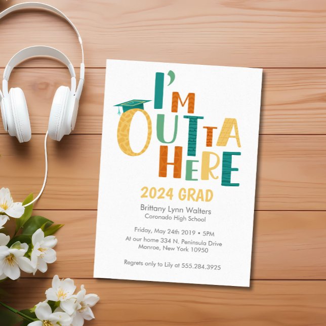 "I'm Outta Here" Fun & Playful Graduation Party Invitation (Creator Uploaded)