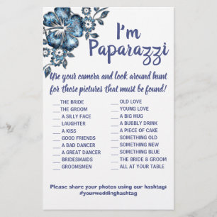 I'm paparazzi Game Card Blue Flower Wedding Flyer