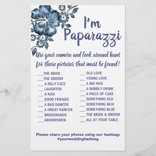 I'm paparazzi Game Card Blue Flower Wedding Flyer (Front)
