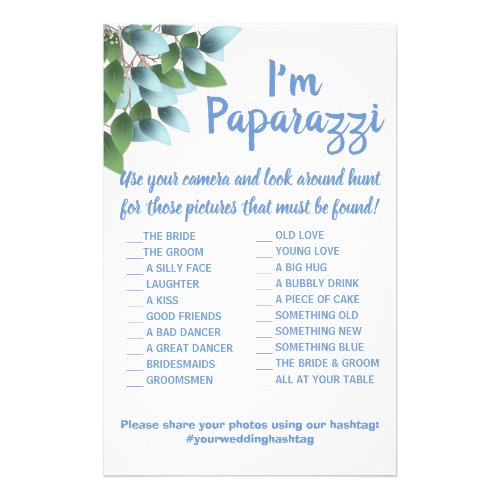 Im paparazzi Game Card Eucalyptus Wedding Flyer