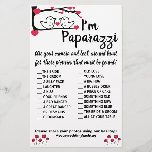 I'm paparazzi Game Card Love Bird Wedding Flyer (Front)
