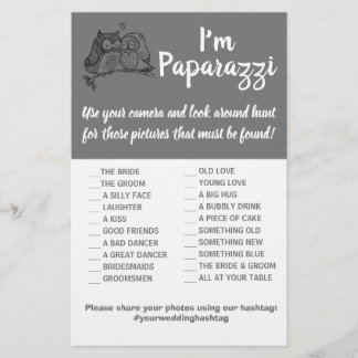 I'm paparazzi Game Card Owls Love Wedding Flyer