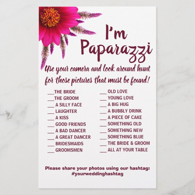 I'm paparazzi Game Card Purple Flower Wedding Flyer (Front)