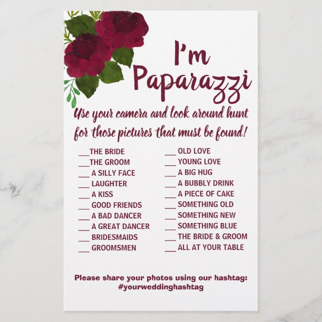 I'm paparazzi Game Card Red Flower Wedding Flyer (Front)