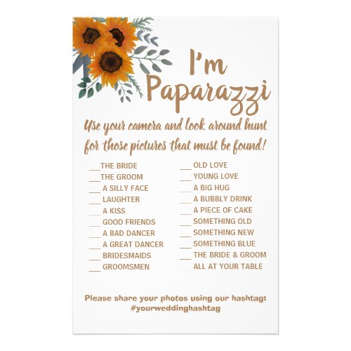 Im paparazzi Game Card Sunflowers Wedding Flyer