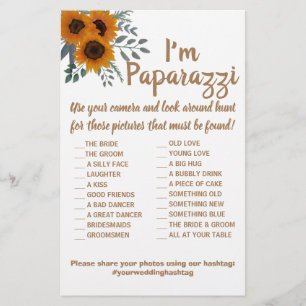 I'm paparazzi Game Card Sunflowers Wedding Flyer
