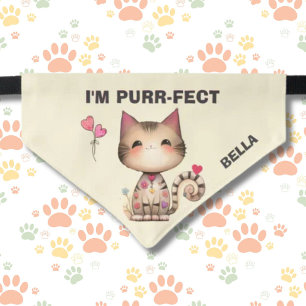 I'M PURR-FECT FUN CAT PAWS HEART NAME PET BANDANA COLLAR