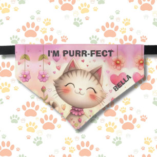 I'M PURR-FECT FUN CAT PAWS HEART NAME PET BANDANA COLLAR