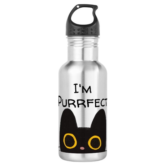 I'm Purrfect Cute Black Cat Stainless Steel Water Bottle (Front)