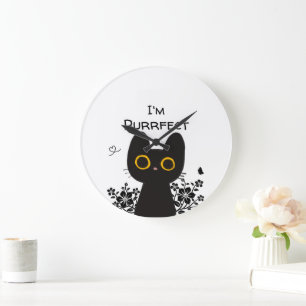 I'm Purrfect Cute Black Cat Wall Clock