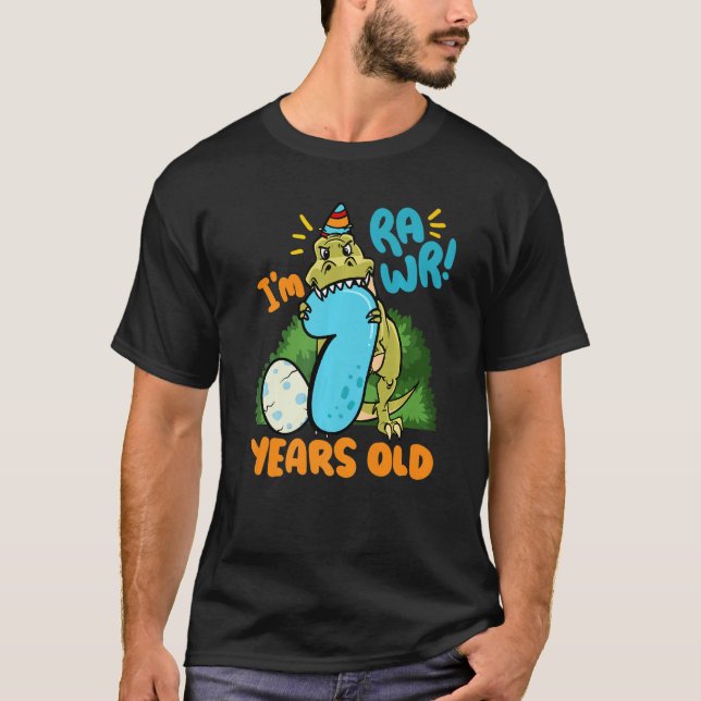 I'm Rawr 7 Years Old Tyrannosaurus Dinosaur Kids B T-Shirt (Front)