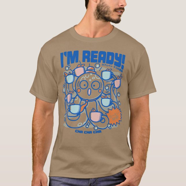 Im Ready Coffee Octopus Blue by Tobe Fonseca T-Shirt (Front)