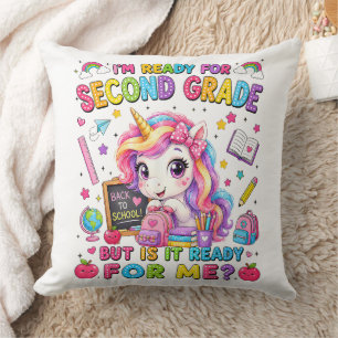 Im Ready for Second Grade Unicorn First Day Throw Pillow