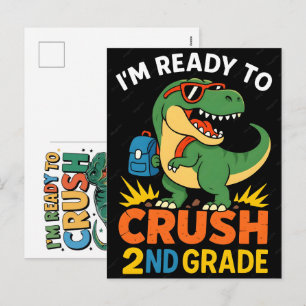 Im ready to crush 2nd grade dinosaur back to schoo holiday postcard