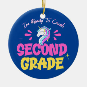 I'm Ready To Crush 2nd Grade Unicorn Girl Kid Ceramic Ornament