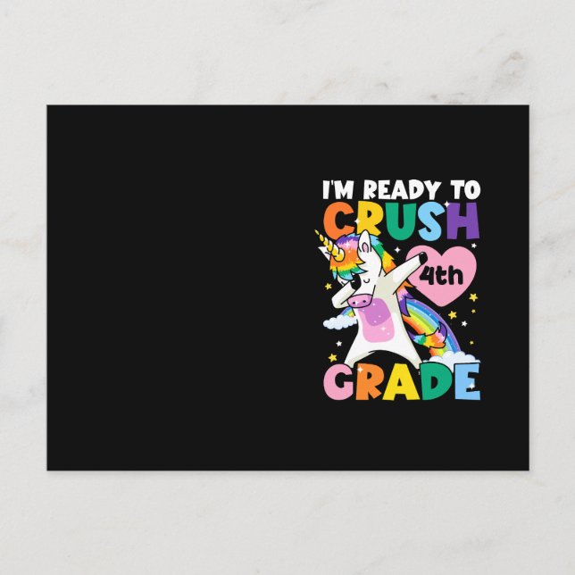 I'm Ready To Crush 4th Grade Unicorn Heart 1st Day Postcard (Front)