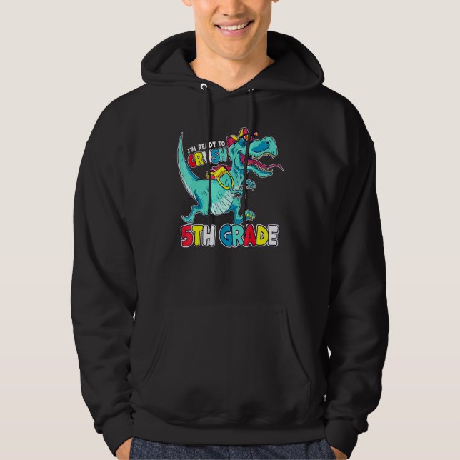 Im Ready To Crush 5th Grade Comic Style T-Rex Dino Hoodie (Front)