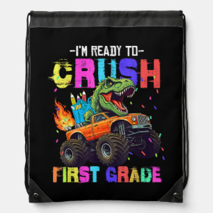 I'm Ready To Crush First Grade Dinosaur Truck Drawstring Bag