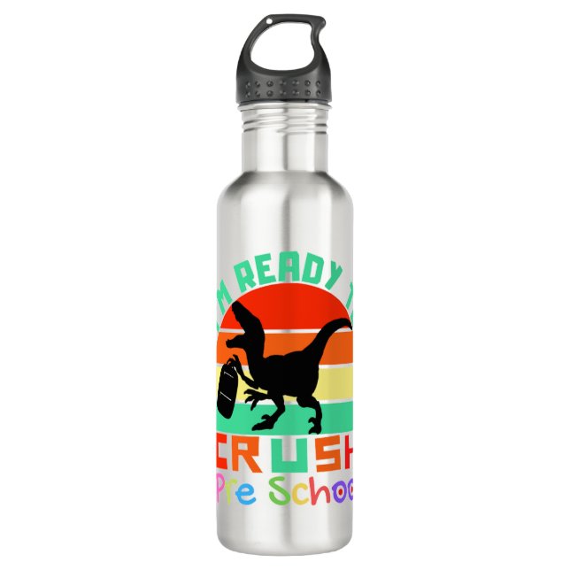 I'M READY TO CRUSH PRE SCHOOL - COOL DINOSAUR STAINLESS STEEL WATER BOTTLE (Front)