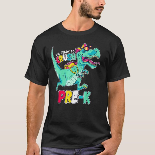 Im Ready To Crush Preschool Comic Style T-Rex Dino T-Shirt (Front)