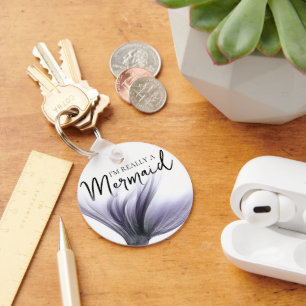 Im Really a Mermaid Purple Mermaid Tail Quote Keychain