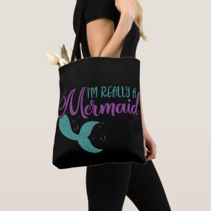 I'm really a Mermaid Purple Teal Glitter Texture Tote Bag