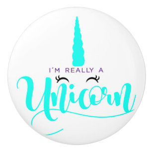 I'm really a unicorn aqua blue magical horn ceramic knob